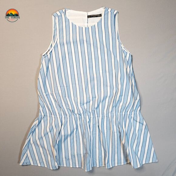 Zara Trafaluc Collection Top Blue White Sleeveless Striped Seersucker Women's M - Picture 1 of 10